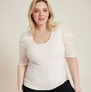 Maurices Mixed Media Scoop Neck Blouse Ecru Plus Size 3X